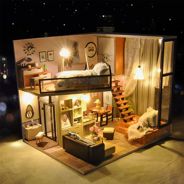 Wooden Doll House with Toys and Furniture Accessories with LED Light for  Ages 3 plus